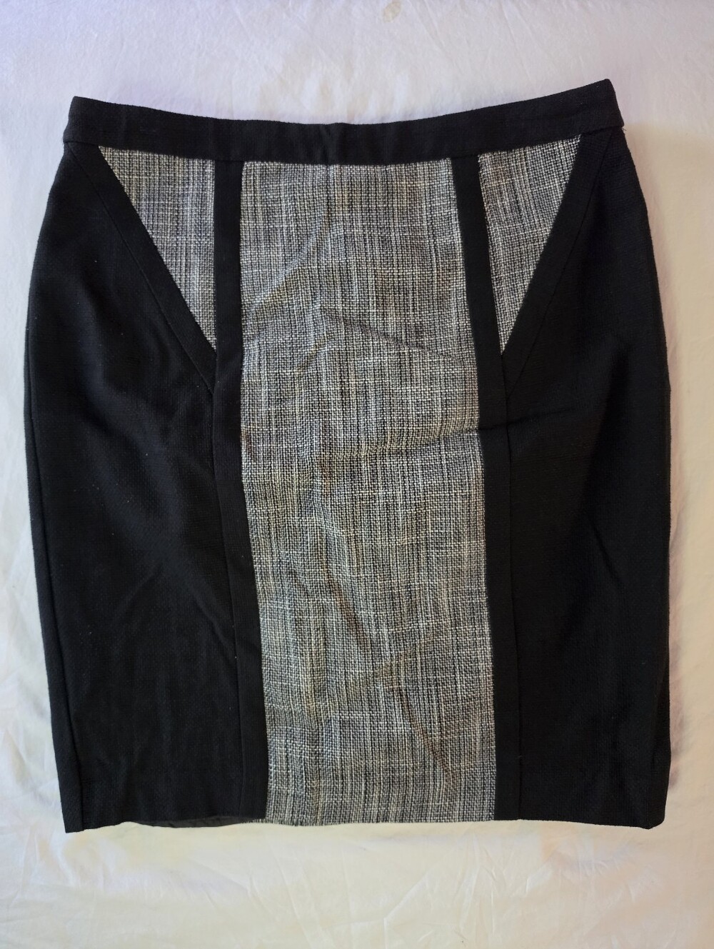 Calvin Klein Tweed Colorblock Pencil Skirt Black Gray Vent Stitched Shut 12
